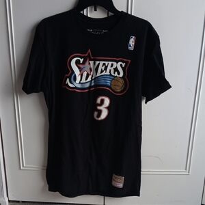 Sixers Black T-Shirt with Red and Blue Logo